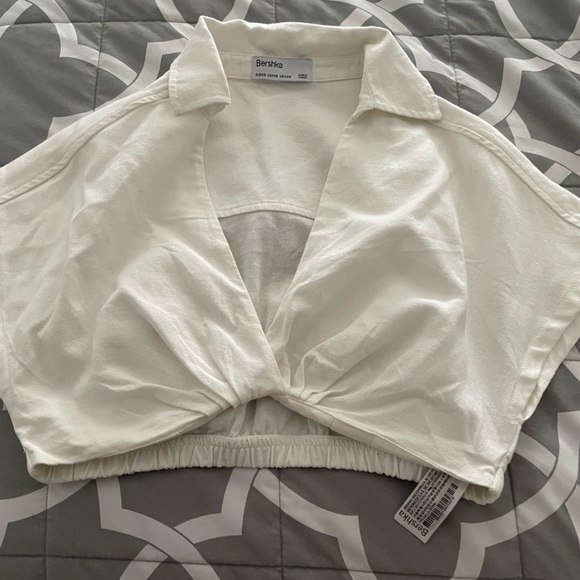 Bershka crop top size XS white linen - Picture 5 of 5
